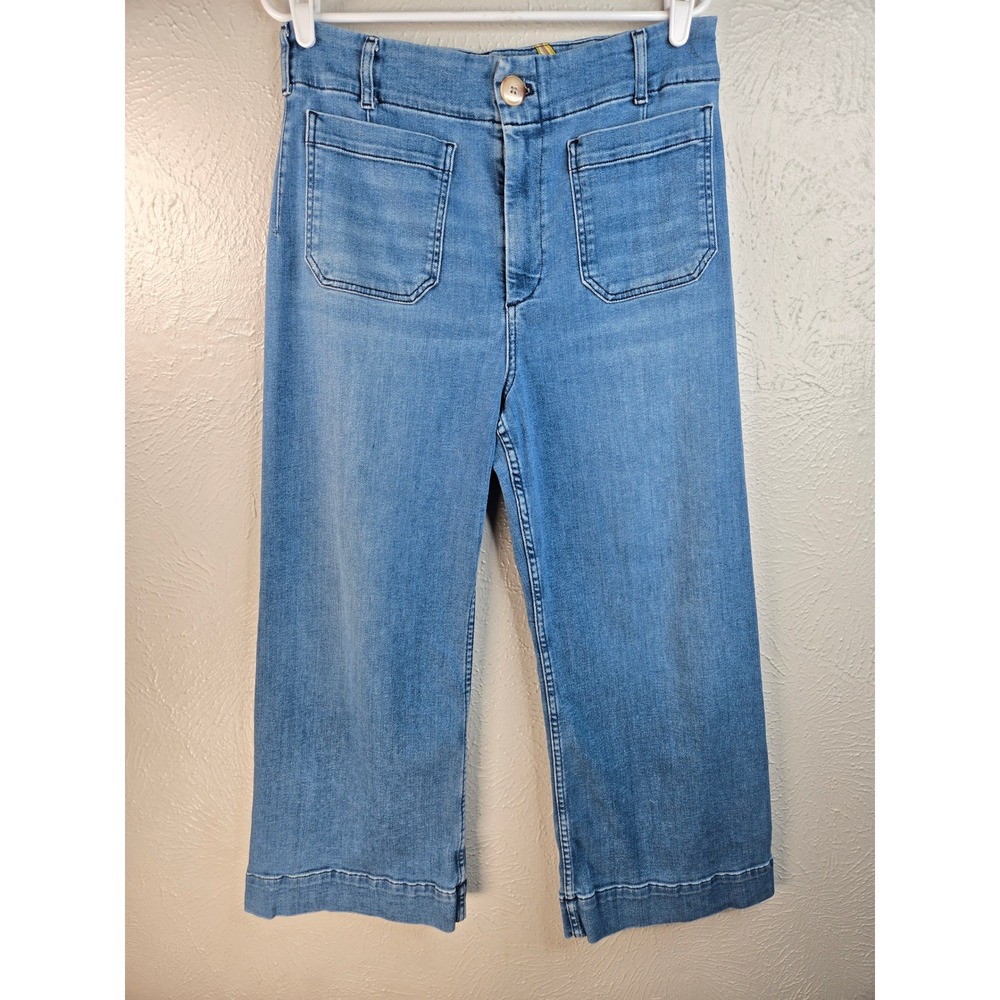 Maeve Colette Wide Leg Crop Jeans 32 Light Blue Denim Stretch High Rise Gaucho
